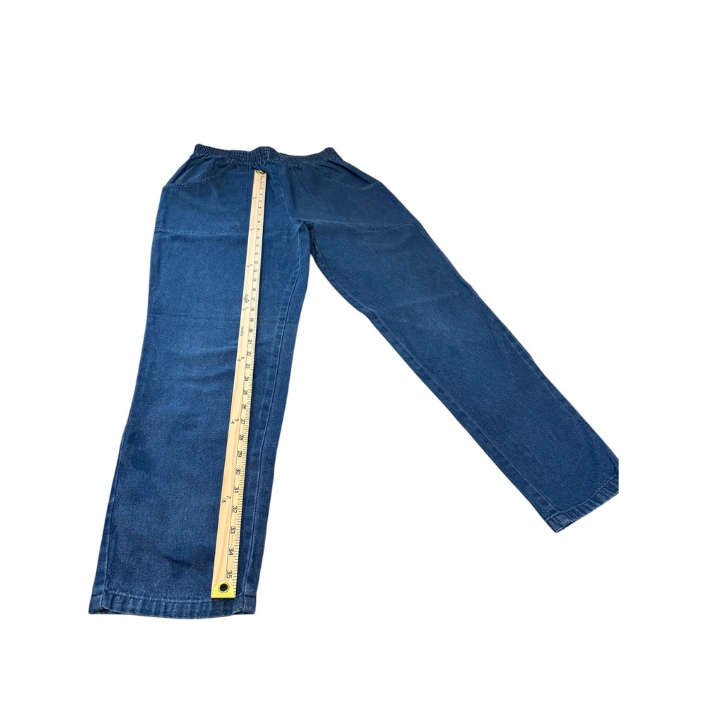 Rebecca Malone for Petites Blue Elastic Waist Denim Straight Leg Pants Stained